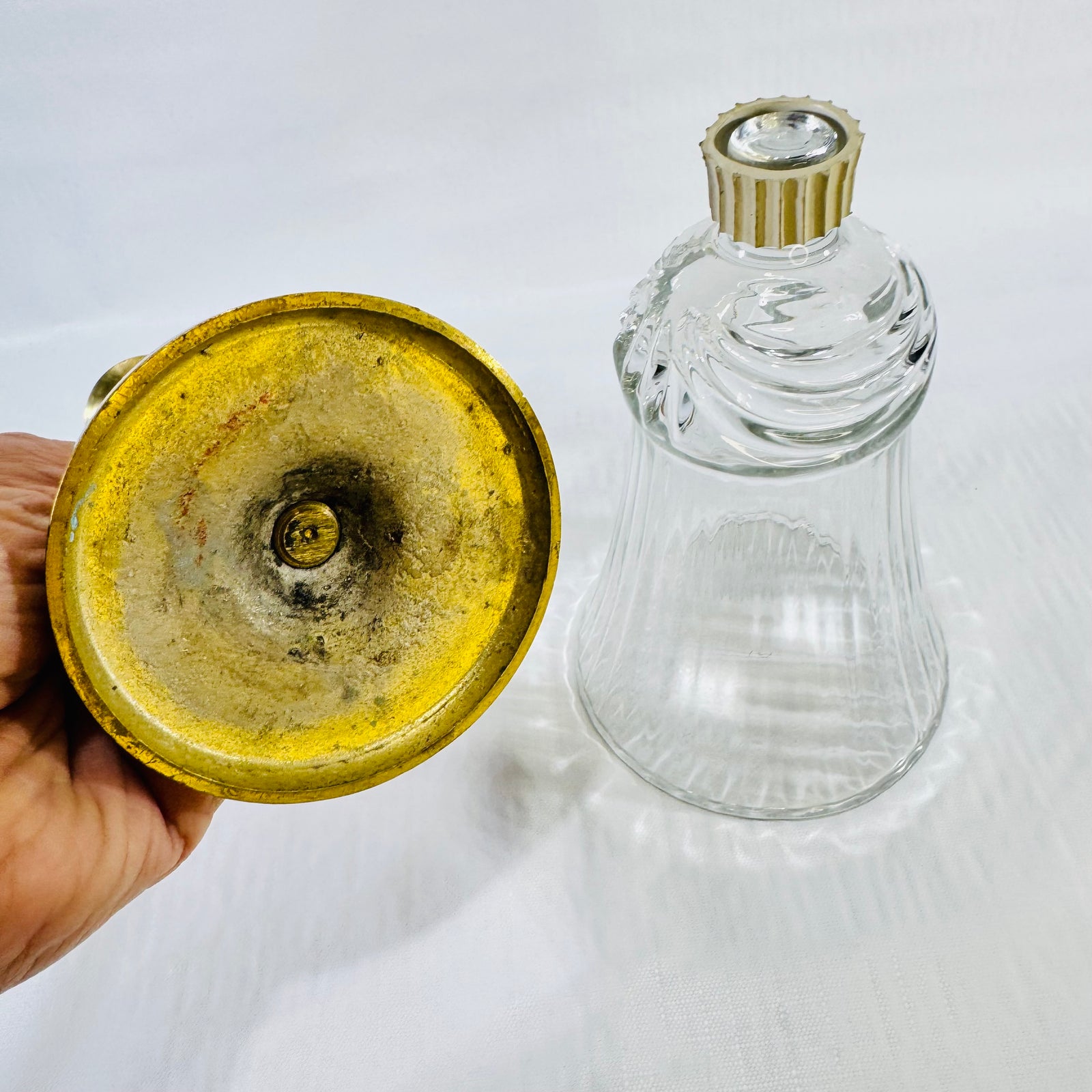 Home Interiors Renaissance Peg Votive Brass Candlestick with Clear Glass Hurricane Shade 1970s to 1980s