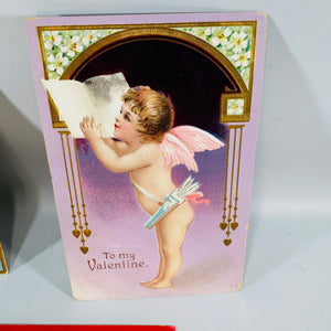 Antique Valentine Postcards Lot of 3 | Embossed Cupid | 1908–1911 Postmarked | Vintage Ephemera