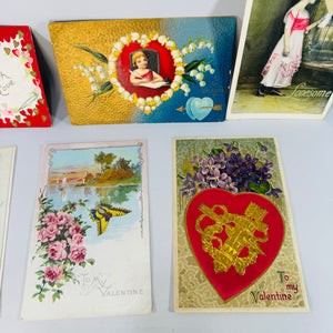 Antique Valentine Postcard Lot of 6 | Embossed Cupid Floral | Raphael Tuck & Germany Print | 1905–1912 Vintage Ephemera