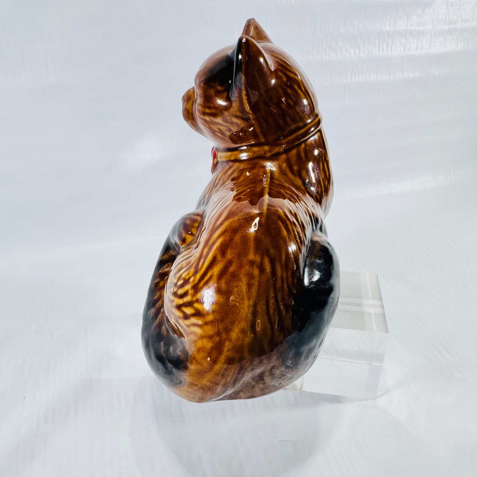 MCS Brazil Handcrafted Collectibles Cat Figurine 1980s Red Bow Tie Brown Black Glaze