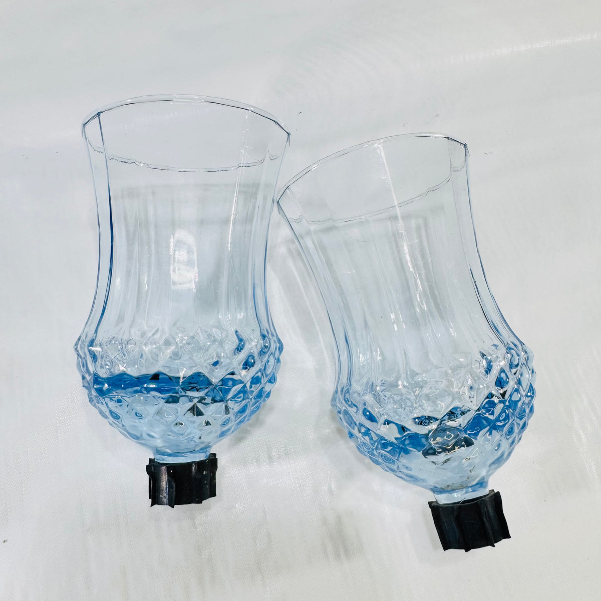 HOMCO Blue Diamond Point Peg Votive Holders Set of 2 1970s