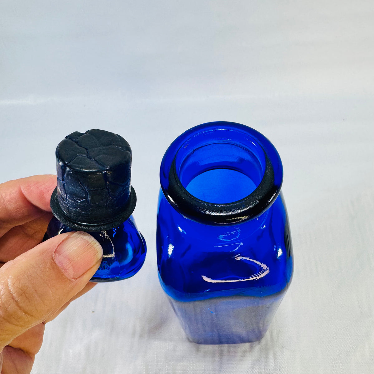 John Wyeth & Brother Cobalt Blue Dose Bottle with Glass Cup Stopper