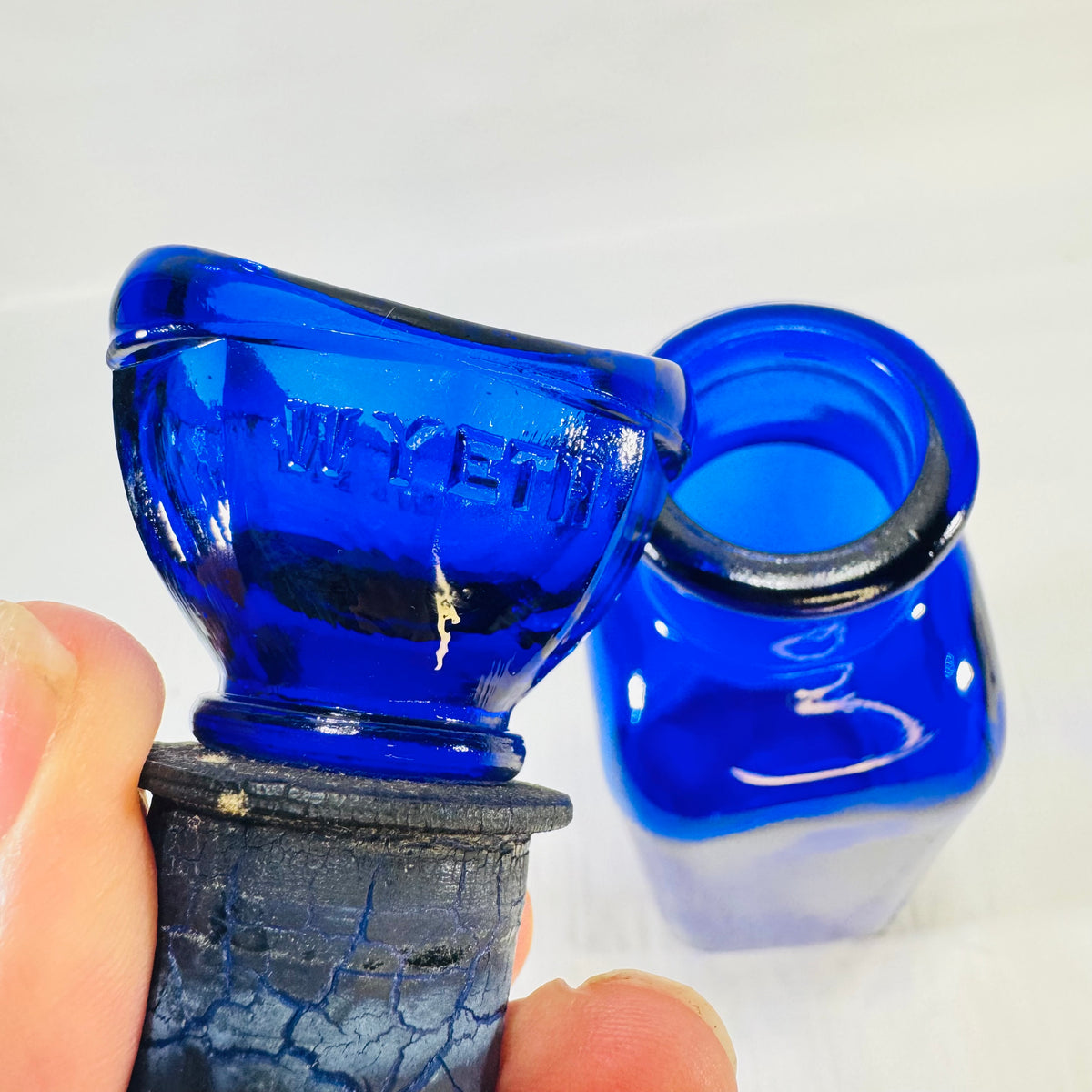John Wyeth & Brother Cobalt Blue Dose Bottle with Glass Cup Stopper
