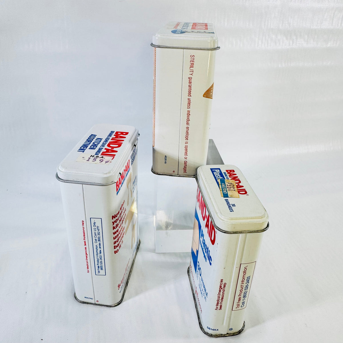 Johnson & Johnson Band-Aid Metal Tin Lot of 3 1980s Kitchen Sheer Strips Plastic