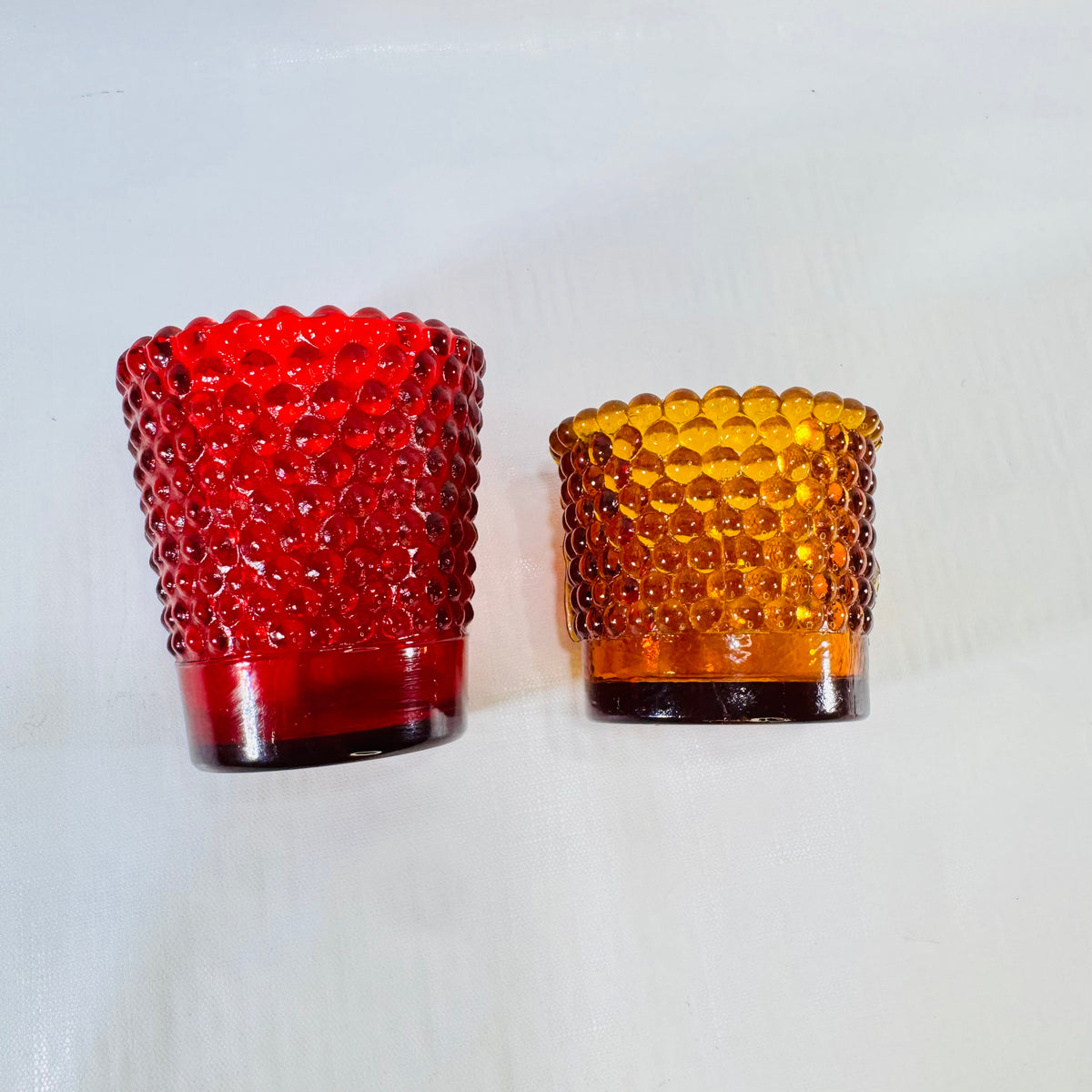 Indiana Glass Ruby Red Hobnail Votive and Amber Honeycomb Candle Holder Lot of 2