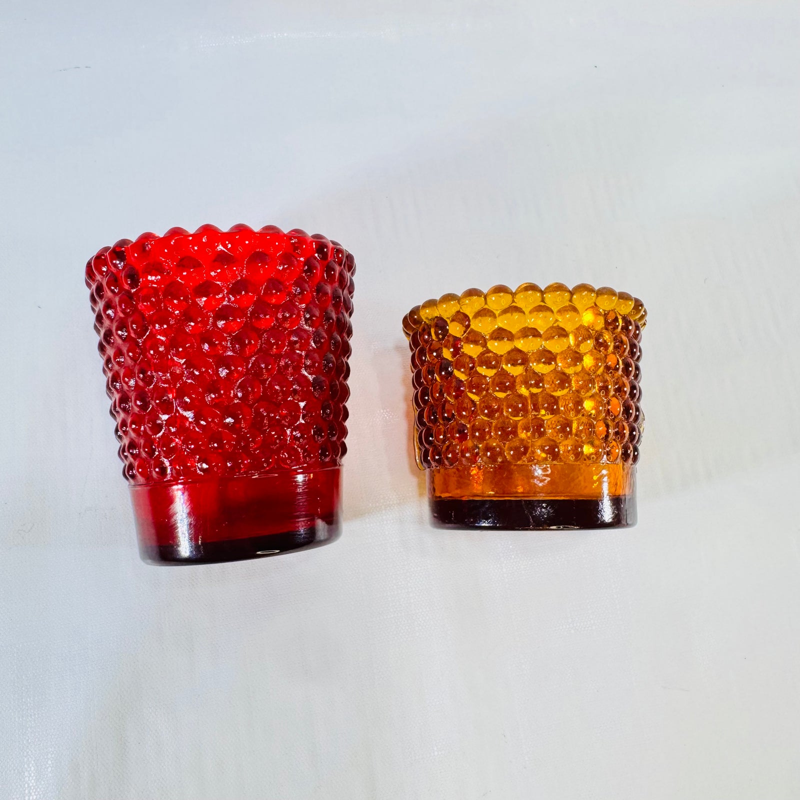 Indiana Glass Ruby Red Hobnail Votive and Amber Honeycomb Candle Holder Lot of 2