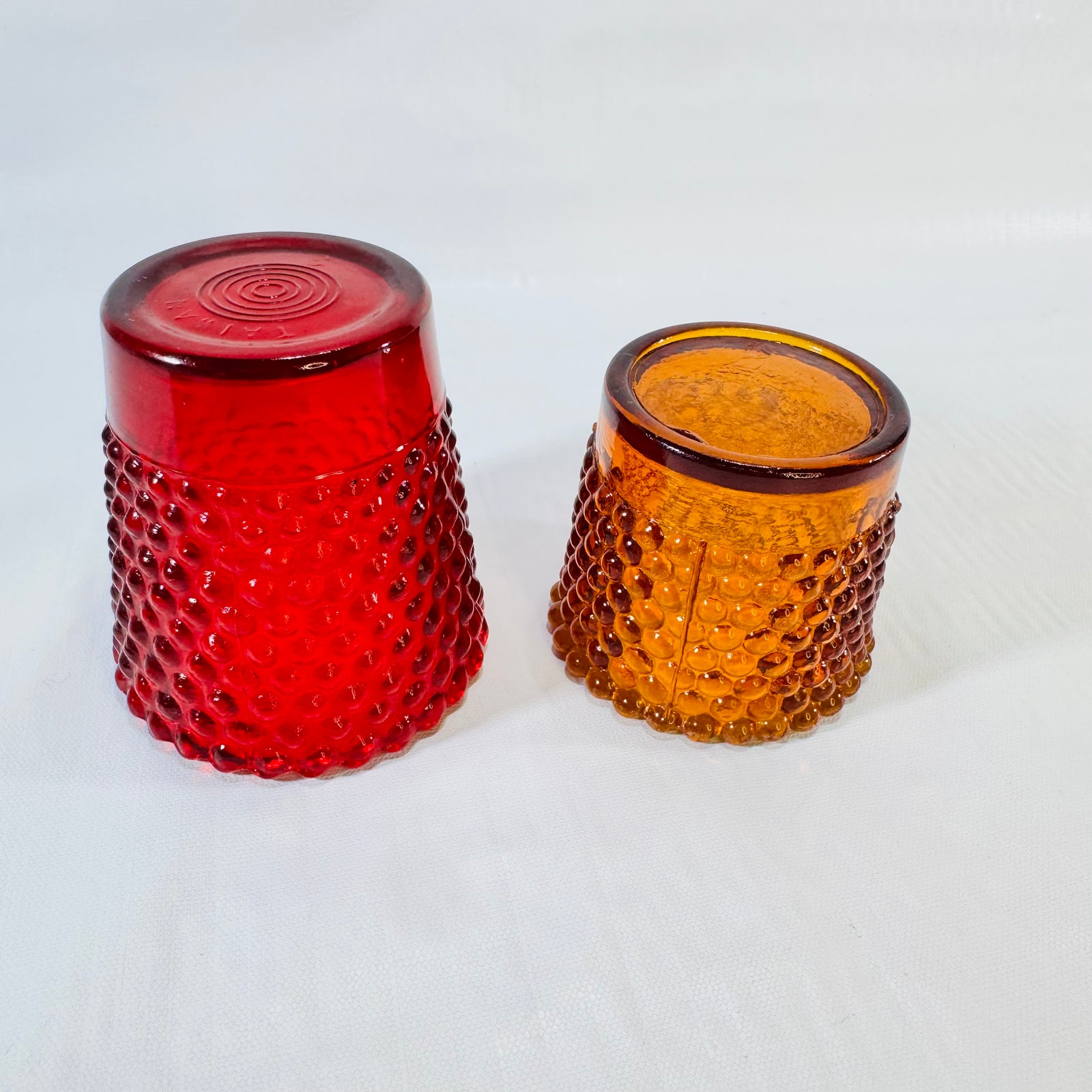 Indiana Glass Ruby Red Hobnail Votive and Amber Honeycomb Candle Holder Lot of 2