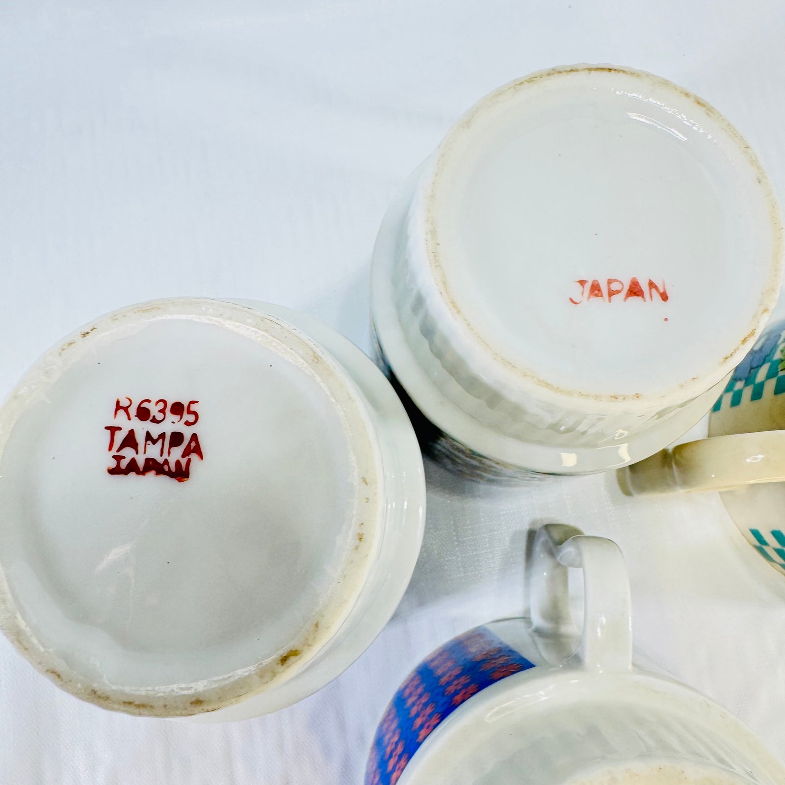 1970s Japan Stacking Coffee Mugs Set of 4 Mismatched Flower Power Cups