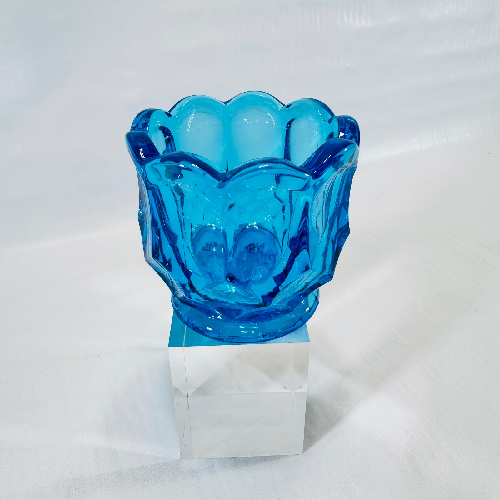 L.E. Smith Moon and Stars Blue Glass Votive Toothpick Holder