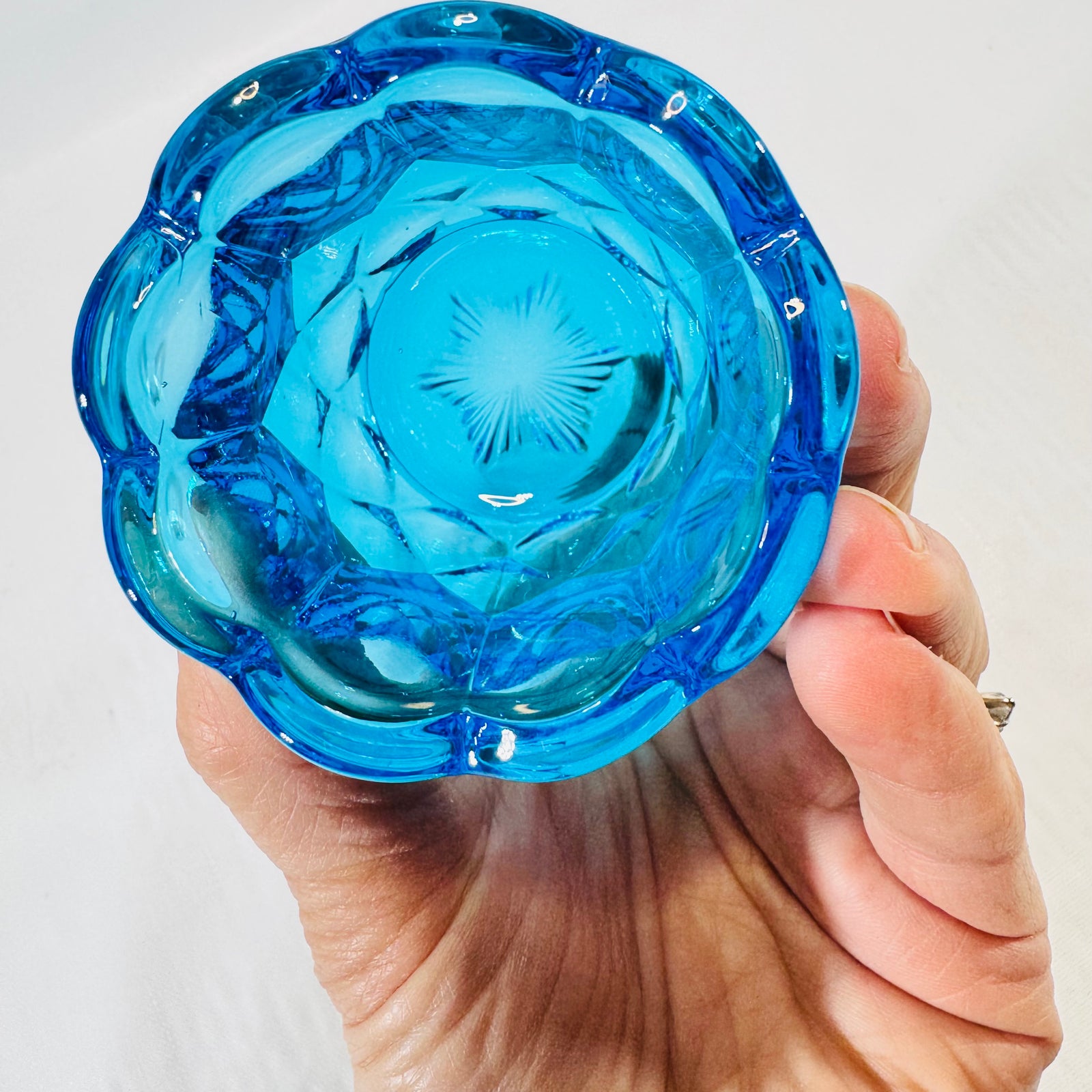 L.E. Smith Moon and Stars Blue Glass Votive Toothpick Holder