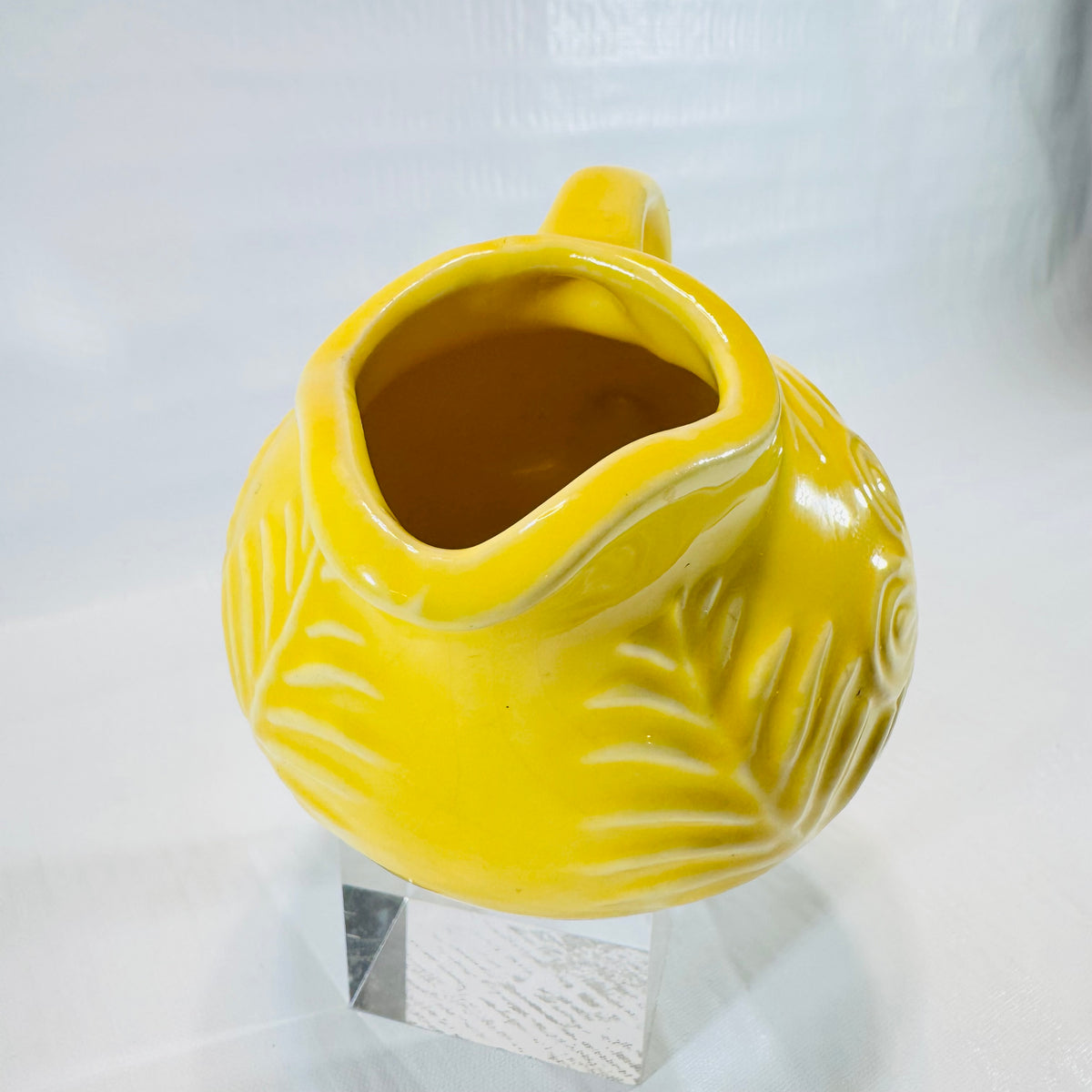 Shawnee Flower and Fern Miniature Ball Jug Yellow Pitcher 1940s to 1950s