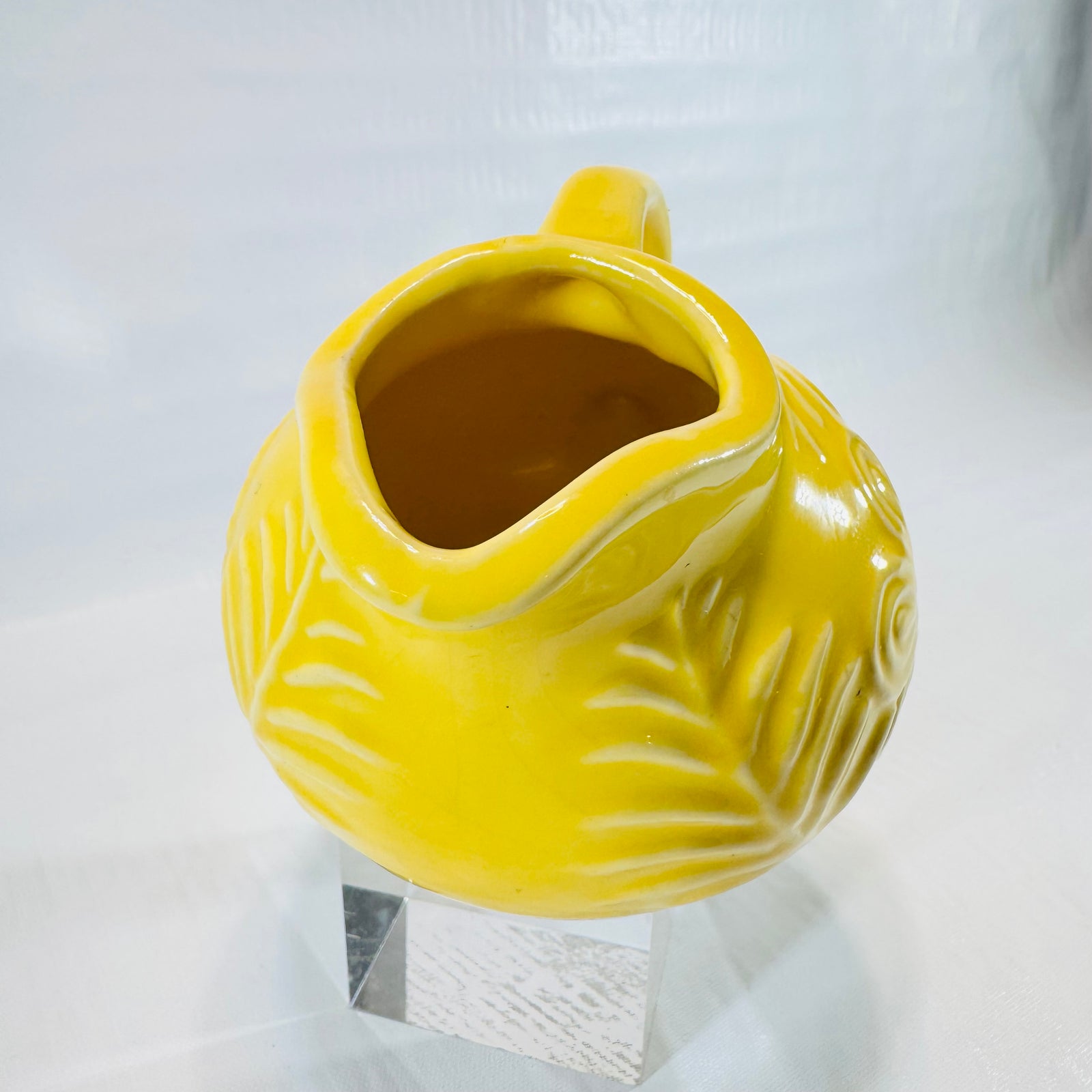Shawnee Flower and Fern Miniature Ball Jug Yellow Pitcher 1940s to 1950s