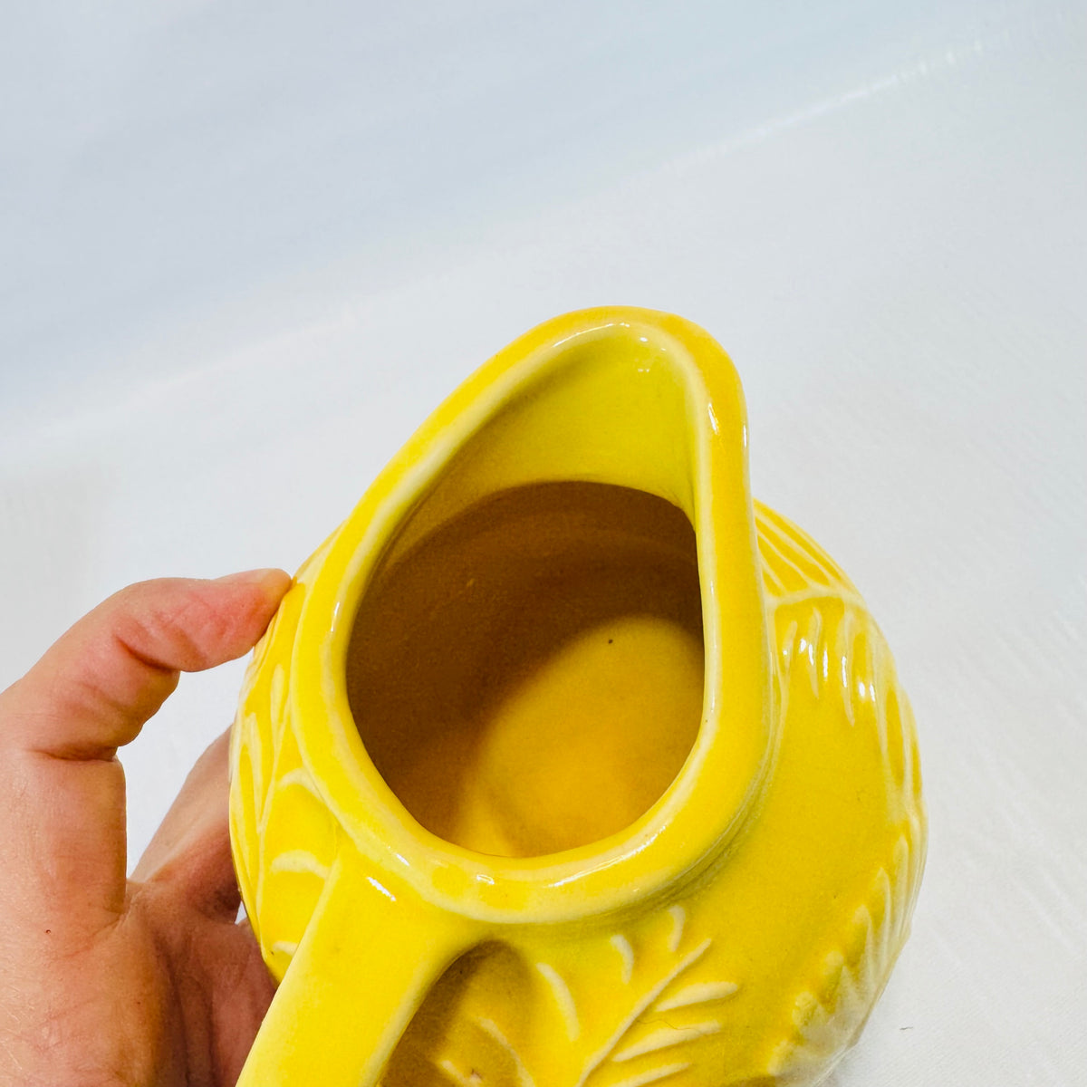 Shawnee Flower and Fern Miniature Ball Jug Yellow Pitcher 1940s to 1950s