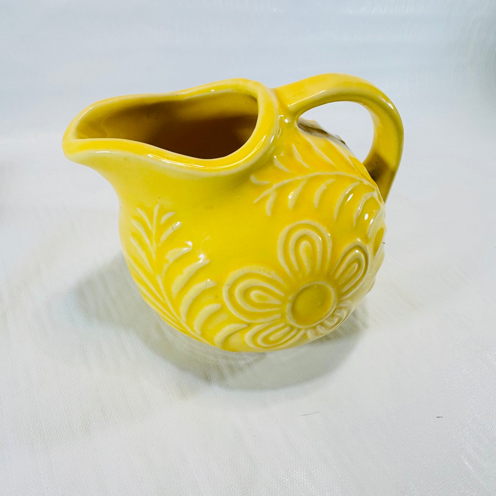 Shawnee Flower and Fern Miniature Ball Jug Yellow Pitcher 1940s to 1950s