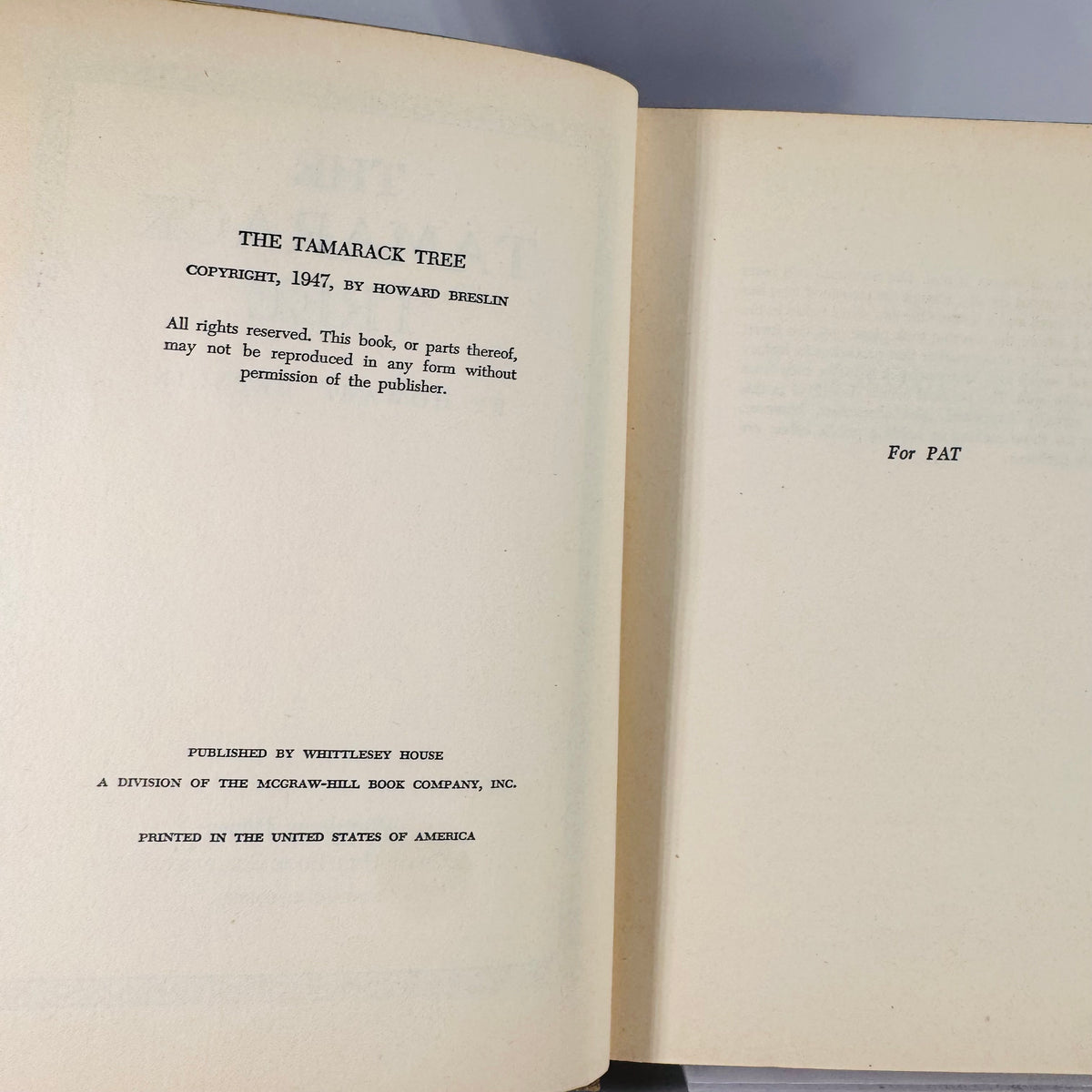 The Tamarack Tree – Howard Breslin | 1947 Vintage Historical Fiction