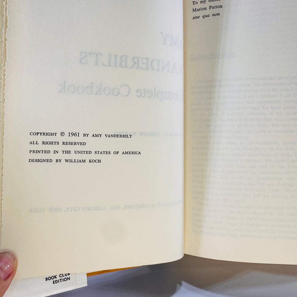 Amy Vanderbilt's Complete Cookbook 1961 Doubleday and Company Hardcover