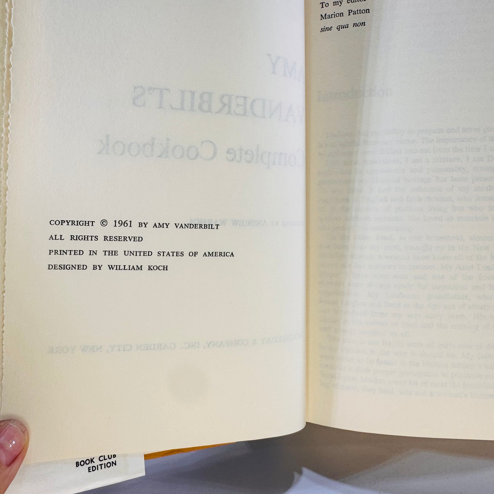 Amy Vanderbilt's Complete Cookbook 1961 Doubleday and Company Hardcover