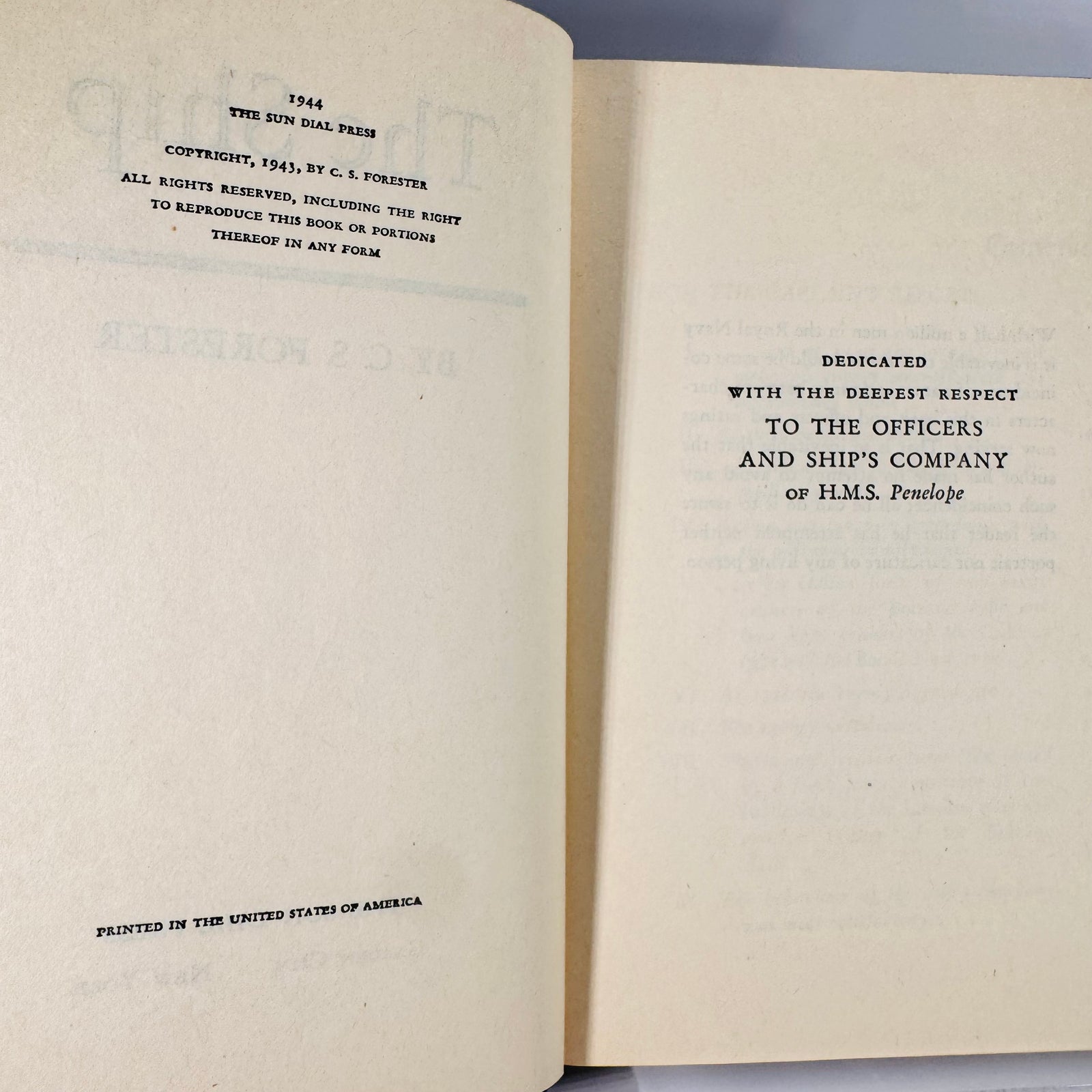 WWII Naval Fiction — The Ship (1944) — C. S. Forester | Sun Dial Press reprint, hardcover with jacket