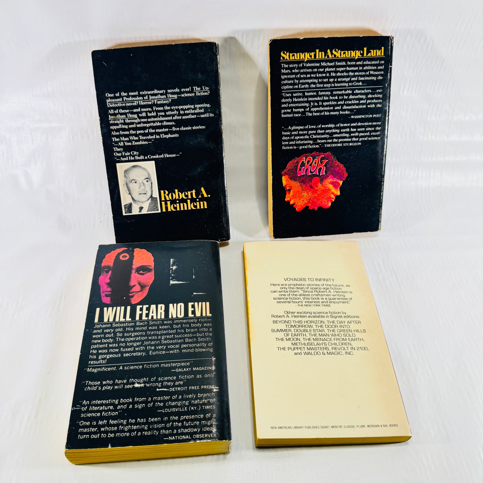 Stranger in a Strange Land Robert A. Heinlein 4 Paperback Bundle with I Will Fear No Evil, Jonathan Hoag, Assignment in Eternity