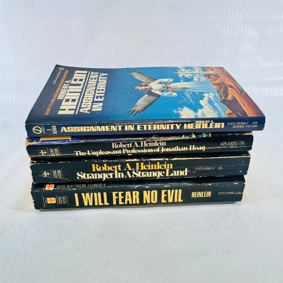 Stranger in a Strange Land Robert A. Heinlein 4 Paperback Bundle with I Will Fear No Evil, Jonathan Hoag, Assignment in Eternity