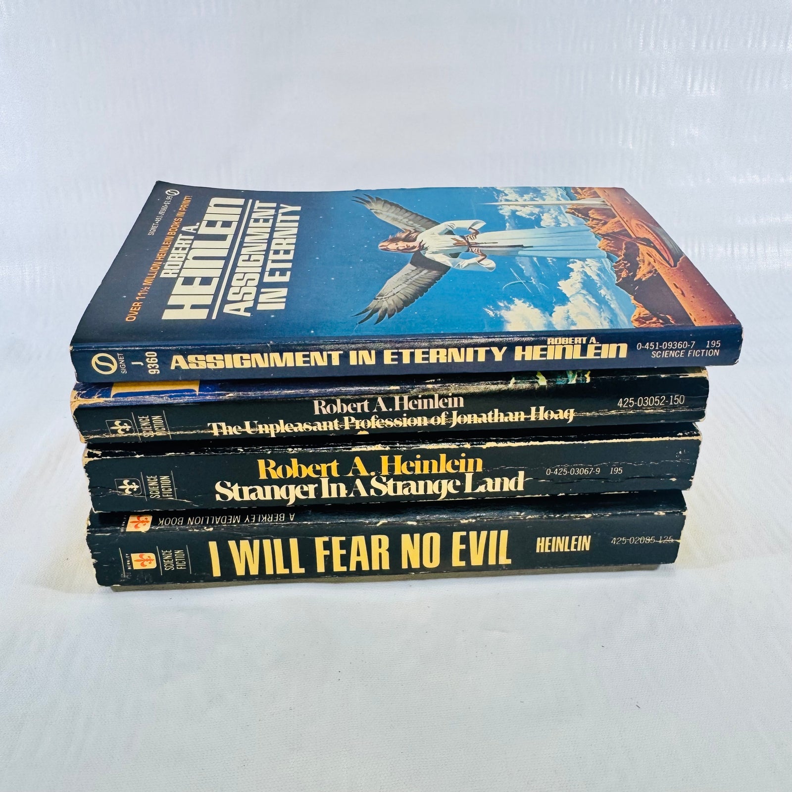 Stranger in a Strange Land Robert A. Heinlein 4 Paperback Bundle with I Will Fear No Evil, Jonathan Hoag, Assignment in Eternity