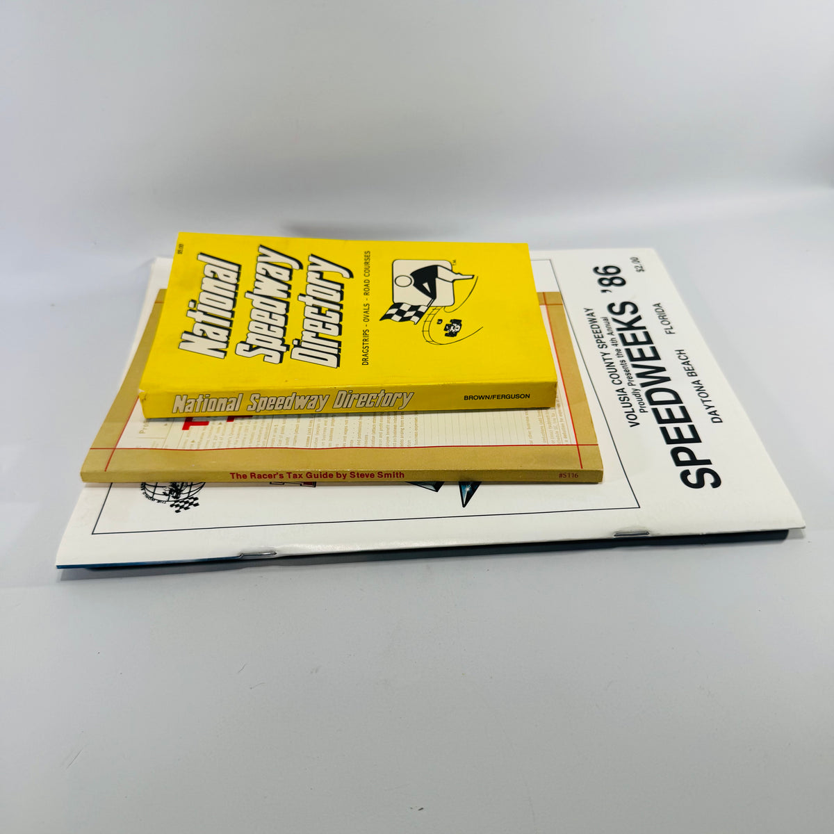 Vintage NASCAR Racing Reference Book Bundle — Speedweeks ’86, National Speedway Directory & The Racer’s Tax Guide