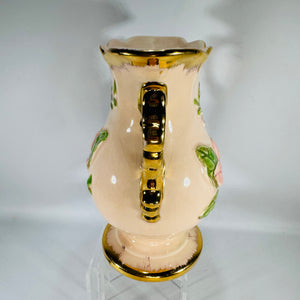 Vintage Hull Art Vase | pink floral pottery with gold handles