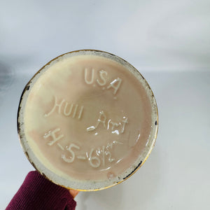 Vintage Hull Art Vase | pink floral pottery with gold handles