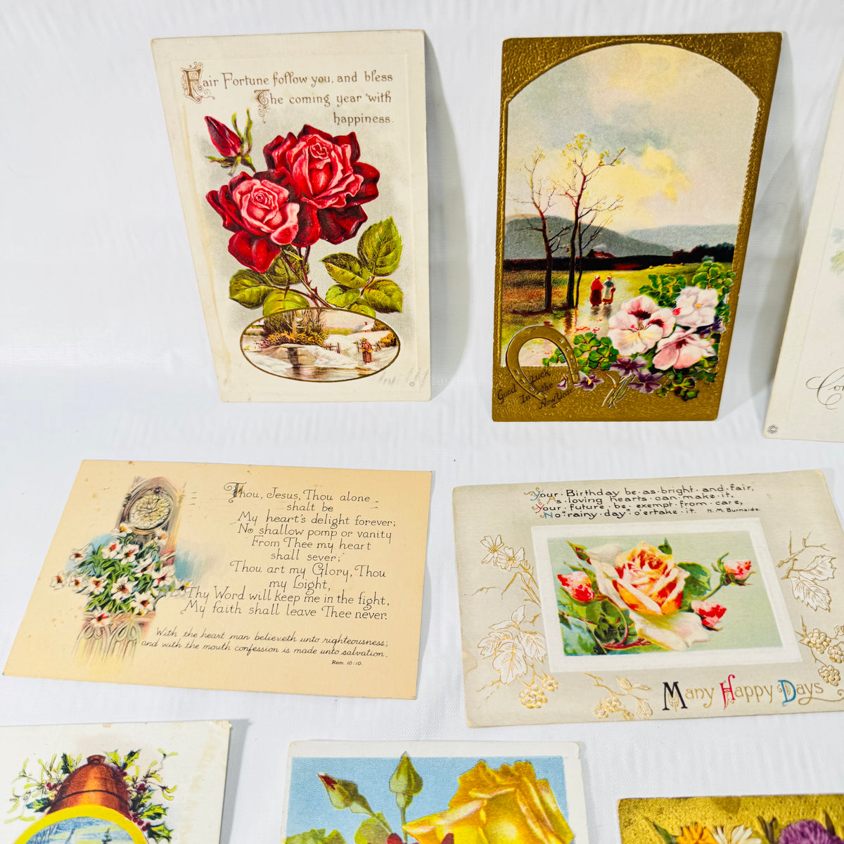 Antique Embossed Postcards Lot of 12, Floral Holiday Greetings 1900s