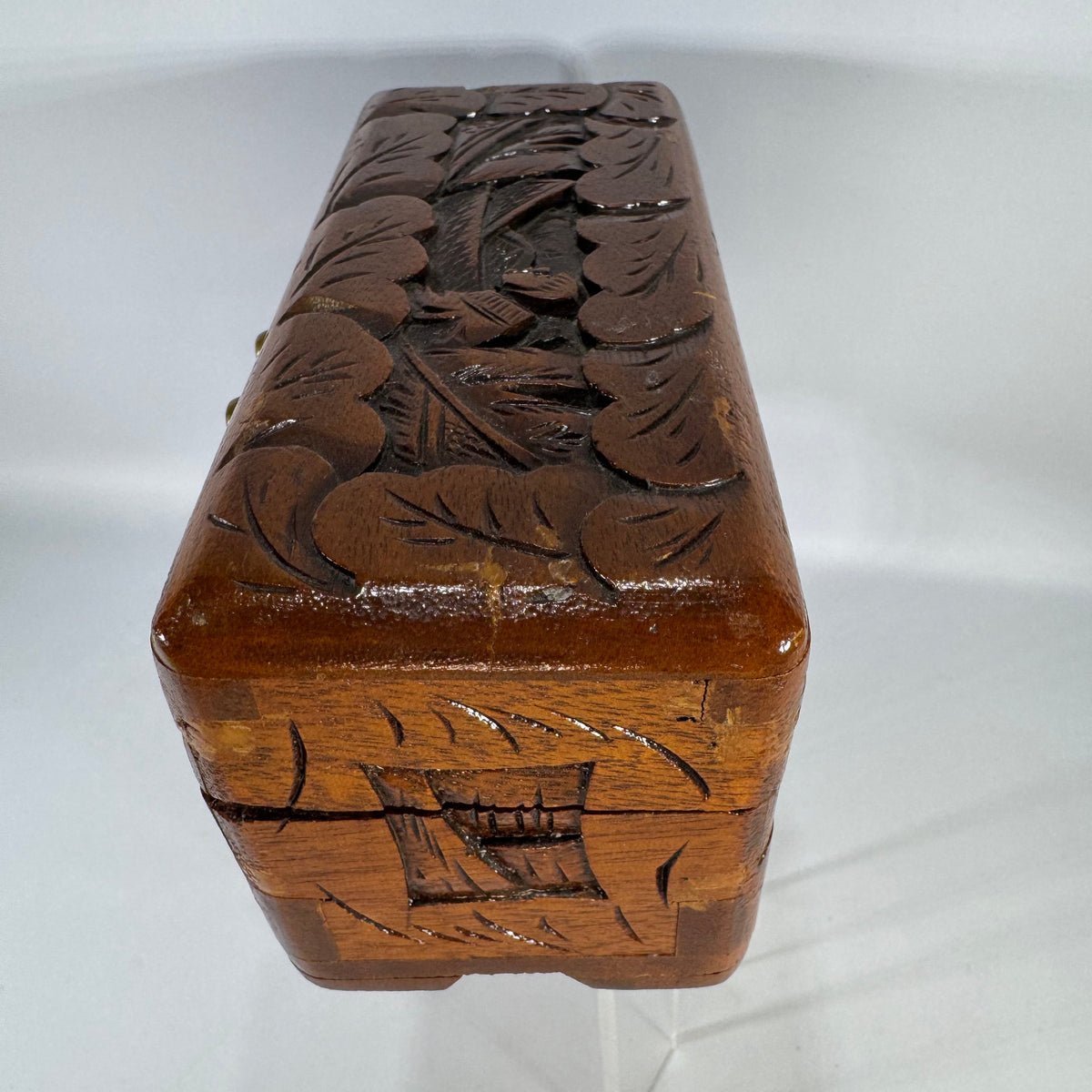 Vintage Hand Carved Wooden Trinket Box | camphor wood style floral jewelry chest