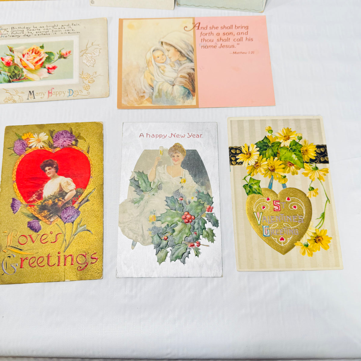 Antique Embossed Postcards Lot of 12, Floral Holiday Greetings 1900s