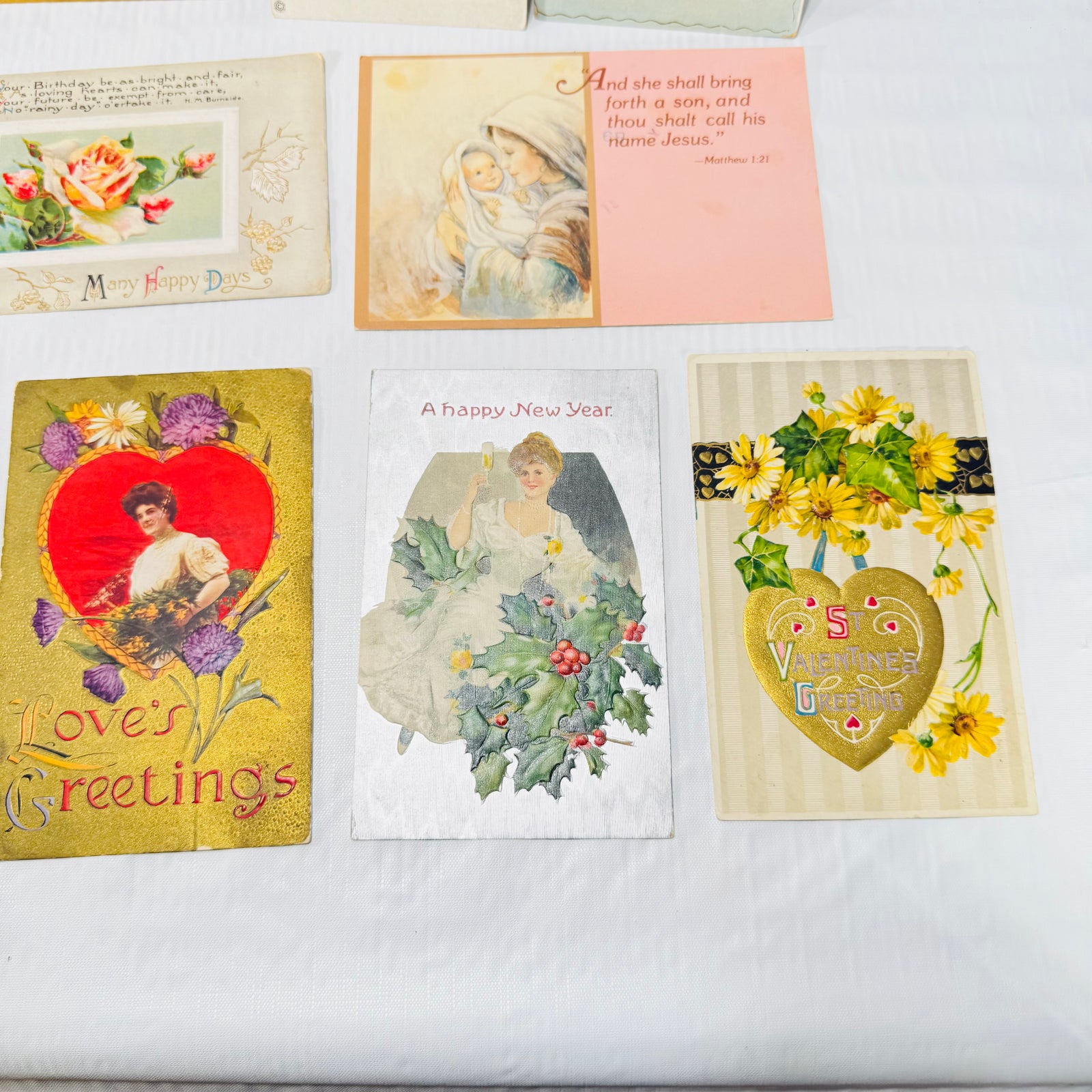 Antique Embossed Postcards Lot of 12, Floral Holiday Greetings 1900s