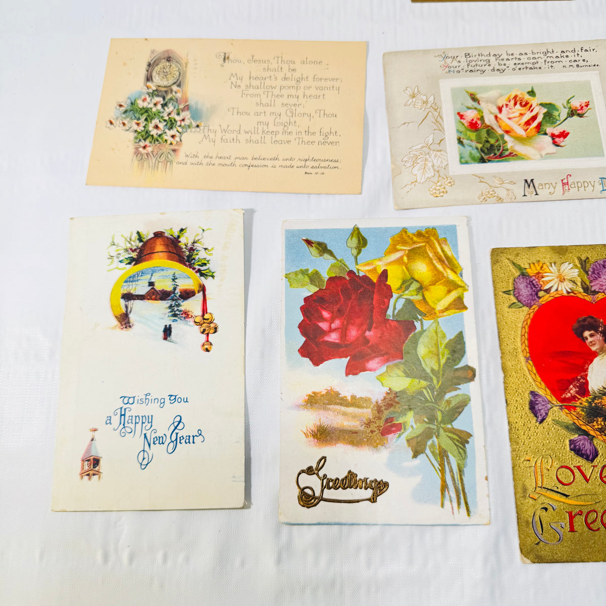 Antique Embossed Postcards Lot of 12, Floral Holiday Greetings 1900s