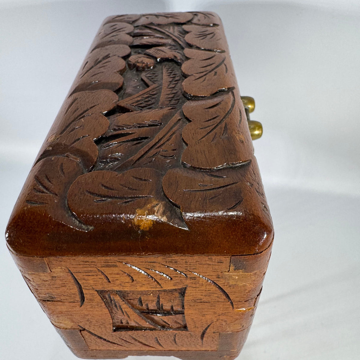 Vintage Hand Carved Wooden Trinket Box | camphor wood style floral jewelry chest