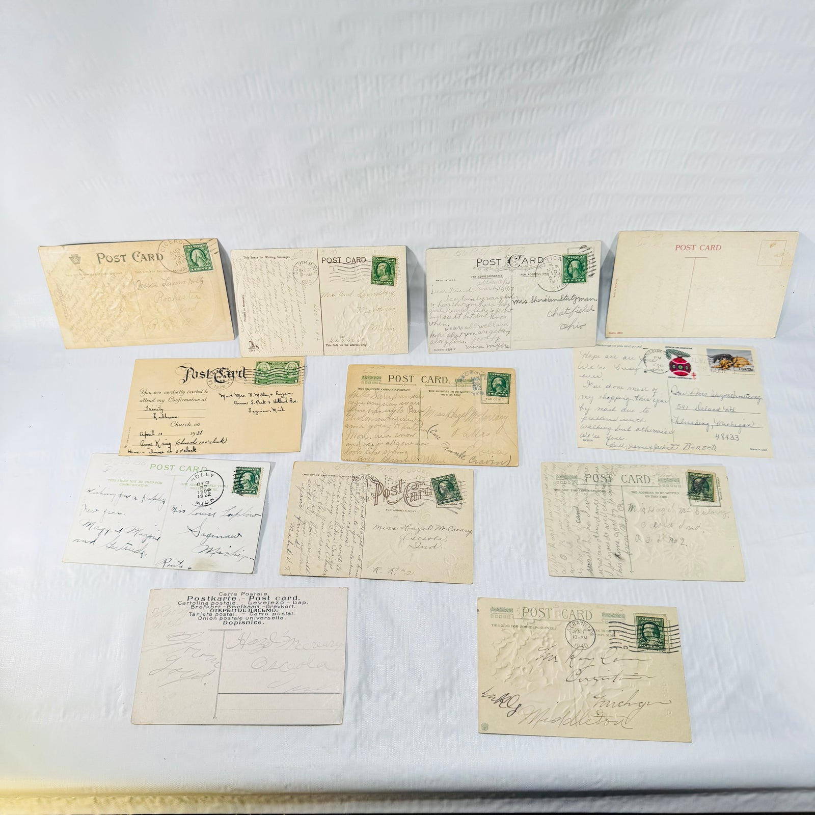 Antique Embossed Postcards Lot of 12, Floral Holiday Greetings 1900s