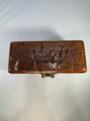 Vintage Hand Carved Wooden Trinket Box | camphor wood style floral jewelry chest