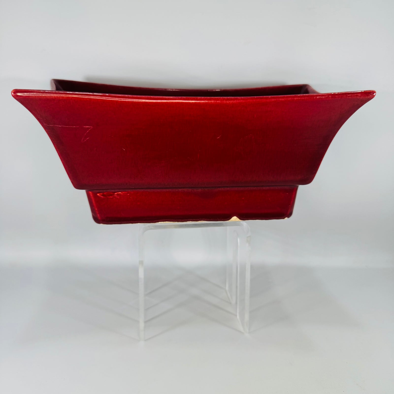 Vintage Red Ceramic Planter | flared rectangular art pottery vase
