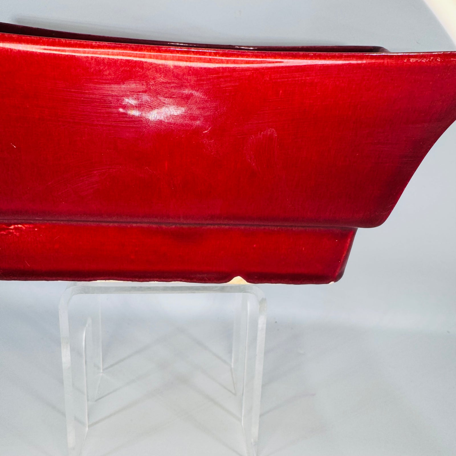 Vintage Red Ceramic Planter | flared rectangular art pottery vase