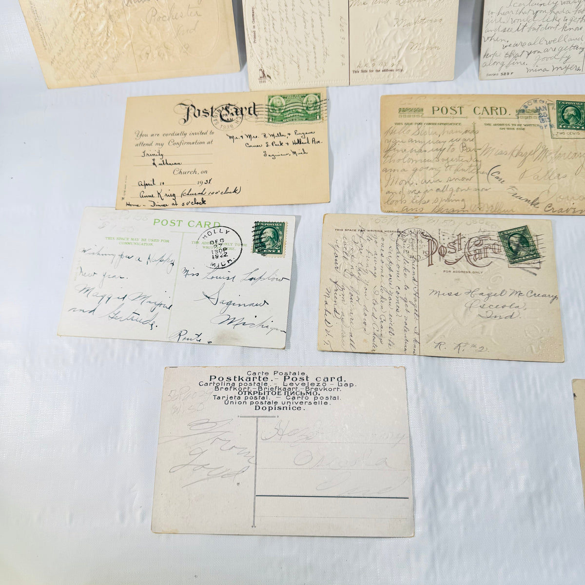 Antique Embossed Postcards Lot of 12, Floral Holiday Greetings 1900s