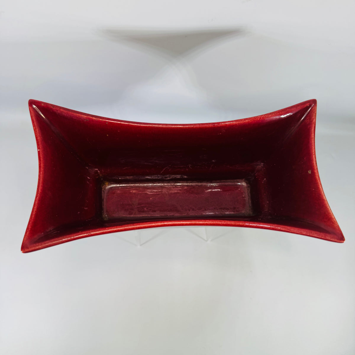 Vintage Red Ceramic Planter | flared rectangular art pottery vase