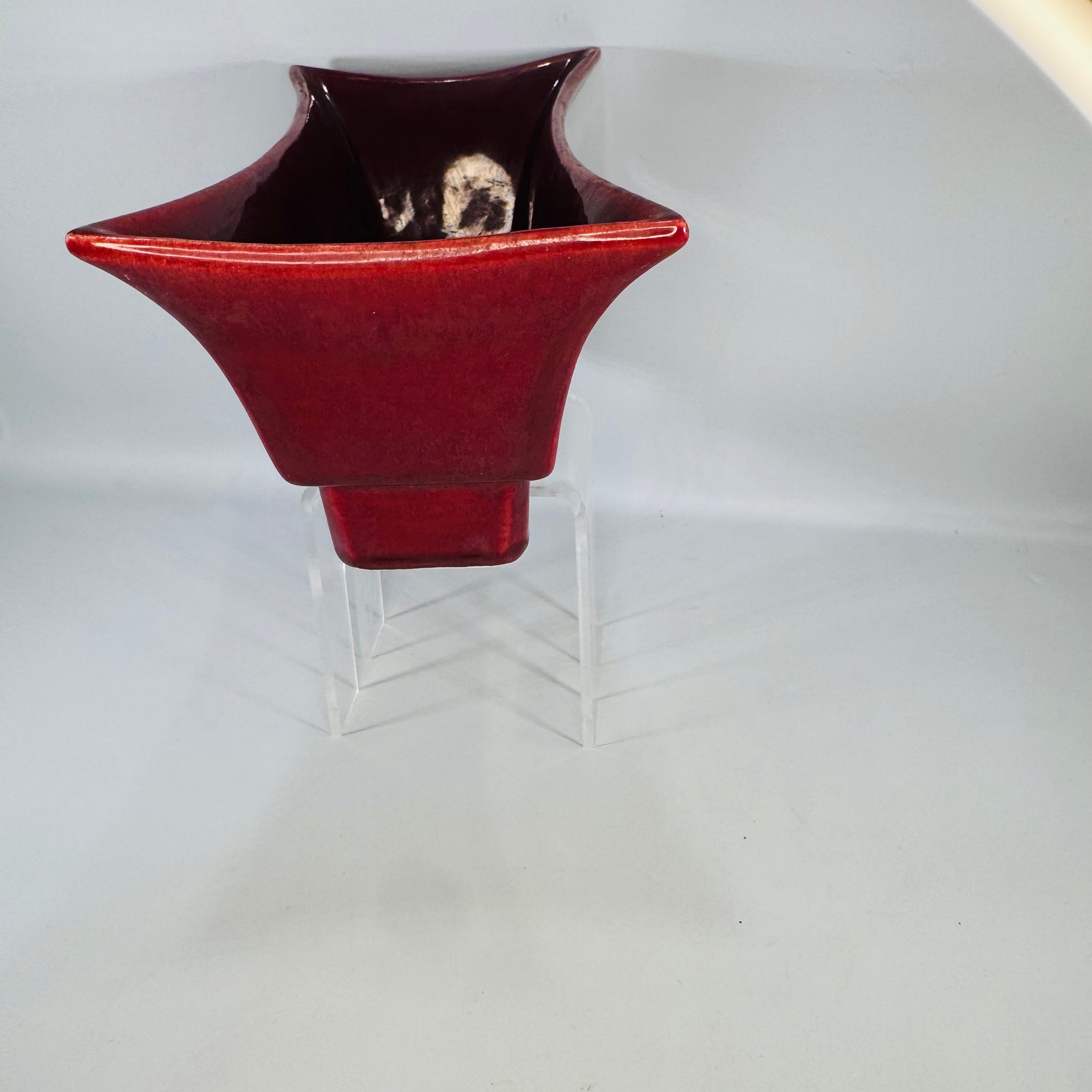 Vintage Red Ceramic Planter | flared rectangular art pottery vase