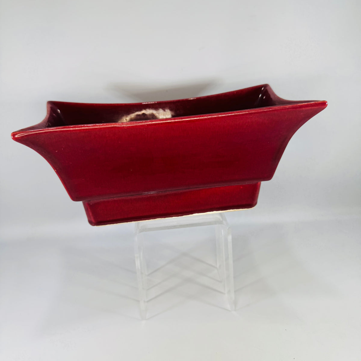 Vintage Red Ceramic Planter | flared rectangular art pottery vase