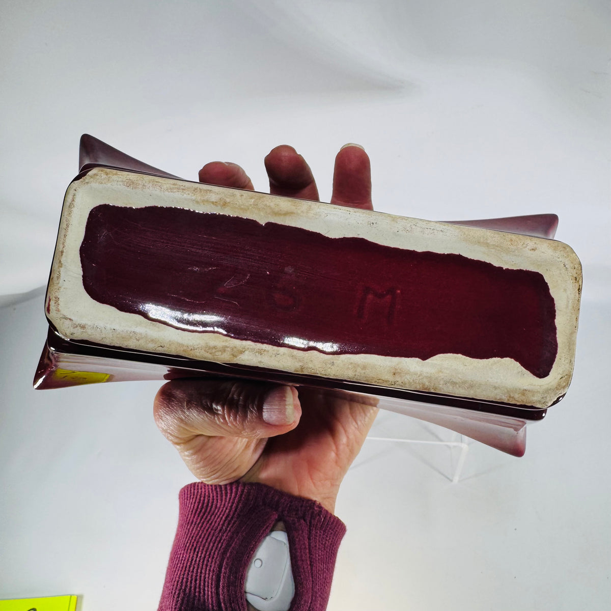 Vintage Red Ceramic Planter | flared rectangular art pottery vase