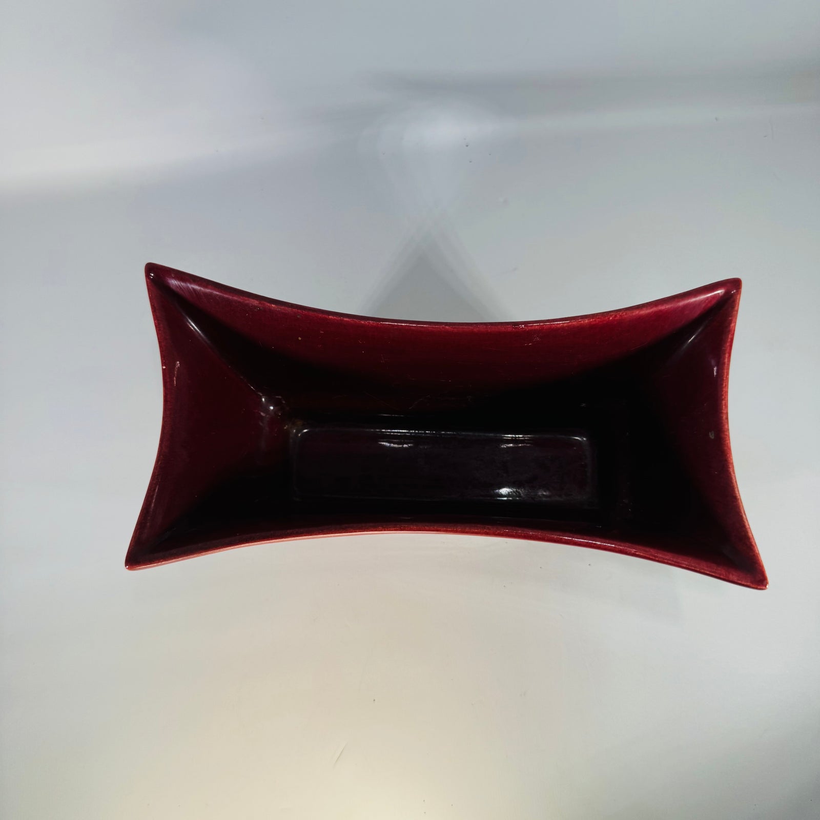 Vintage Red Ceramic Planter | flared rectangular art pottery vase