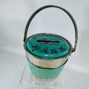 Vintage J Chein Prosperity Bank | Aqua Tin Pail Still Bank