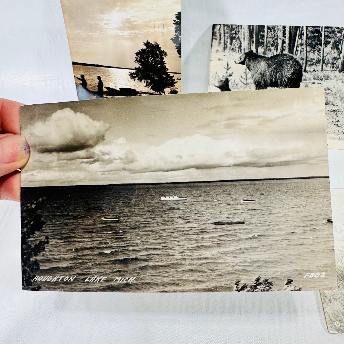 Michigan Postcards 1940s Bundle of 5, Grayling, Engadine, Houghton Lake, Blaney Park