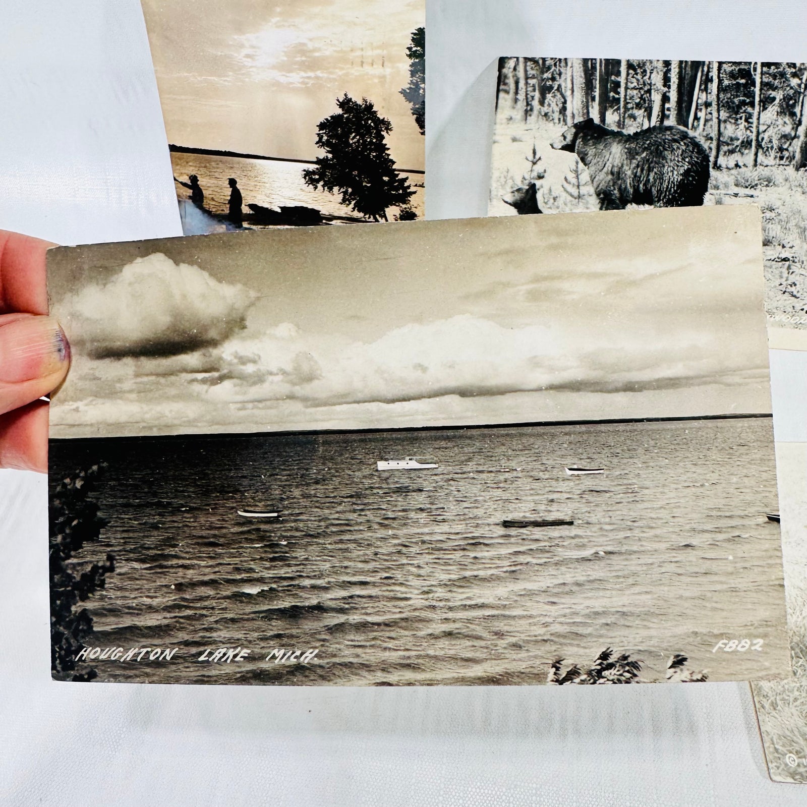 Michigan Postcards 1940s Bundle of 5, Grayling, Engadine, Houghton Lake, Blaney Park