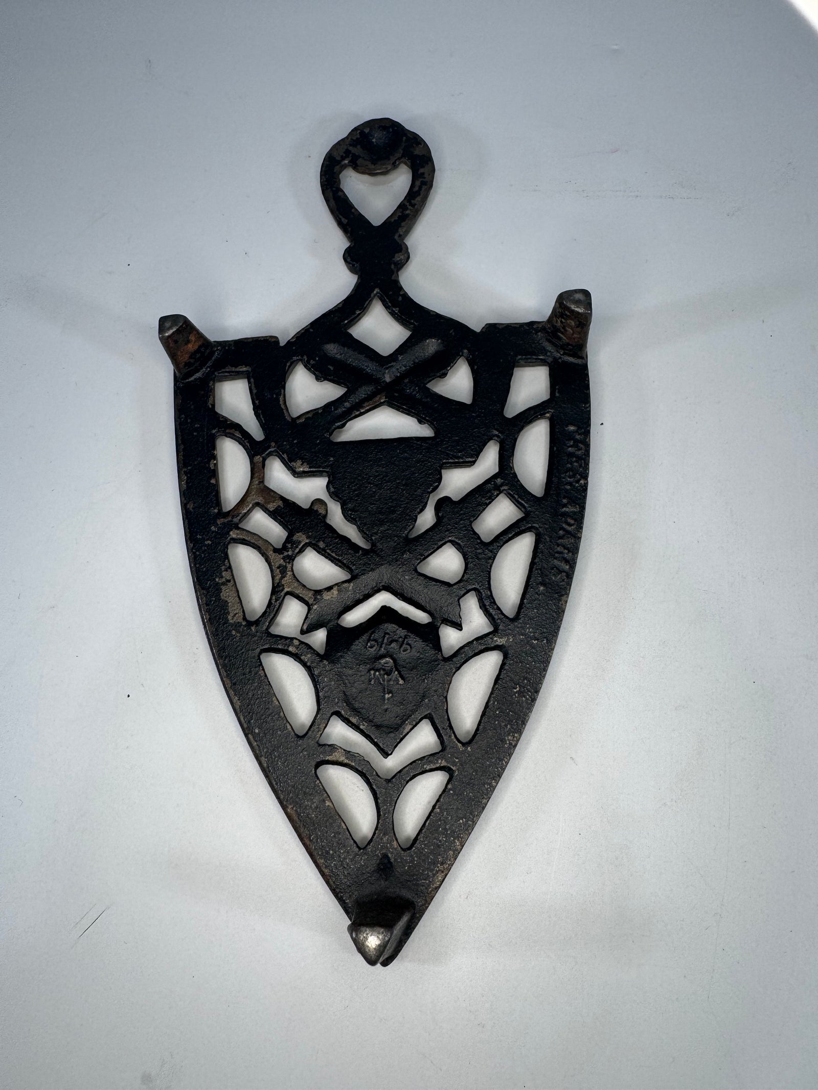 Vintage Cast Iron Sad Iron Trivet Military Patriotic Design
