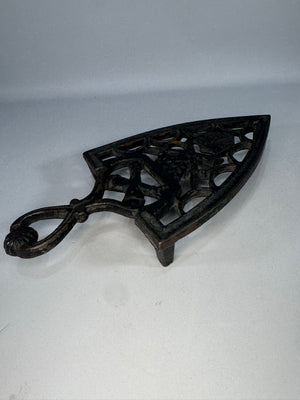 Vintage Cast Iron Sad Iron Trivet Military Patriotic Design