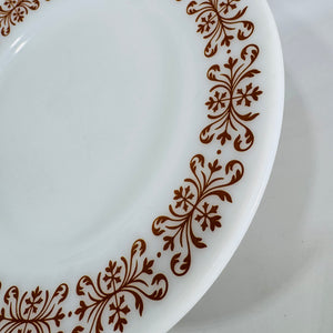 Pyrex Copper Filigree Dinner Plate | Milk Glass Brown Scroll Tableware